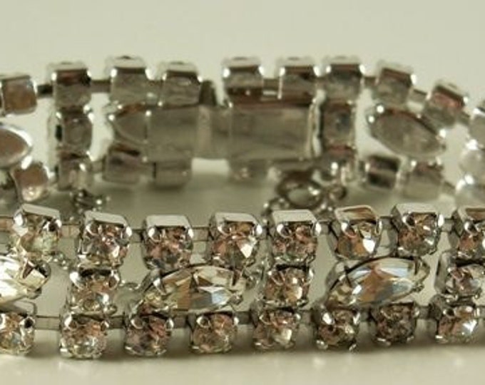 Storewide 25% Off SALE Vintage Eternity Triple Strand Stunning Rhinestone Bracelet With Fold Over Clasp and Safety Chain