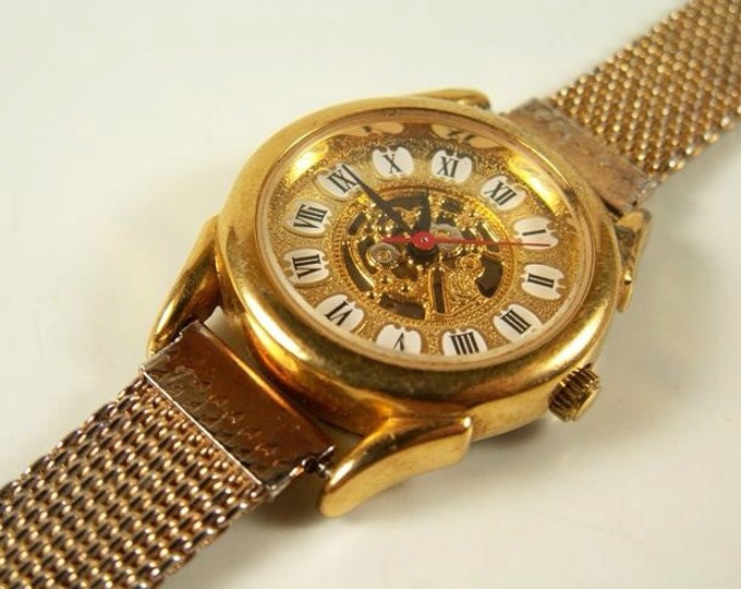Storewide 25% Off SALE Vintage Ladies Absolutely Stunning Skeleton Styled Louis XIV quartz watch with goldtone mesh band