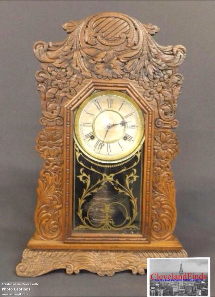 Antique Waterbury Gingerbread Style Mantle Clock With Ornately 0652