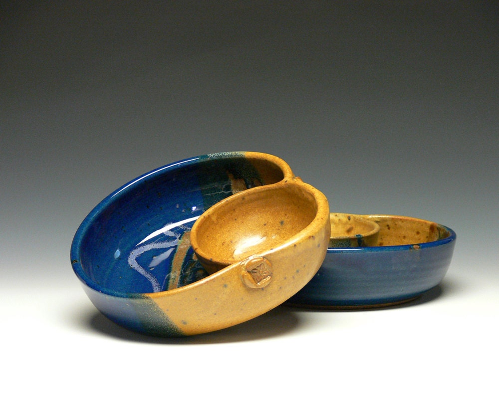 Pair of Personal Chip Dips Stoneware Chip Dip Pottery Chip