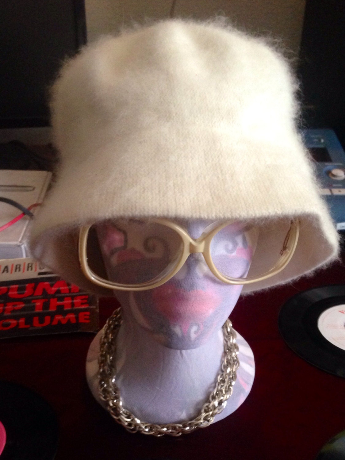white fuzzy bucket hat