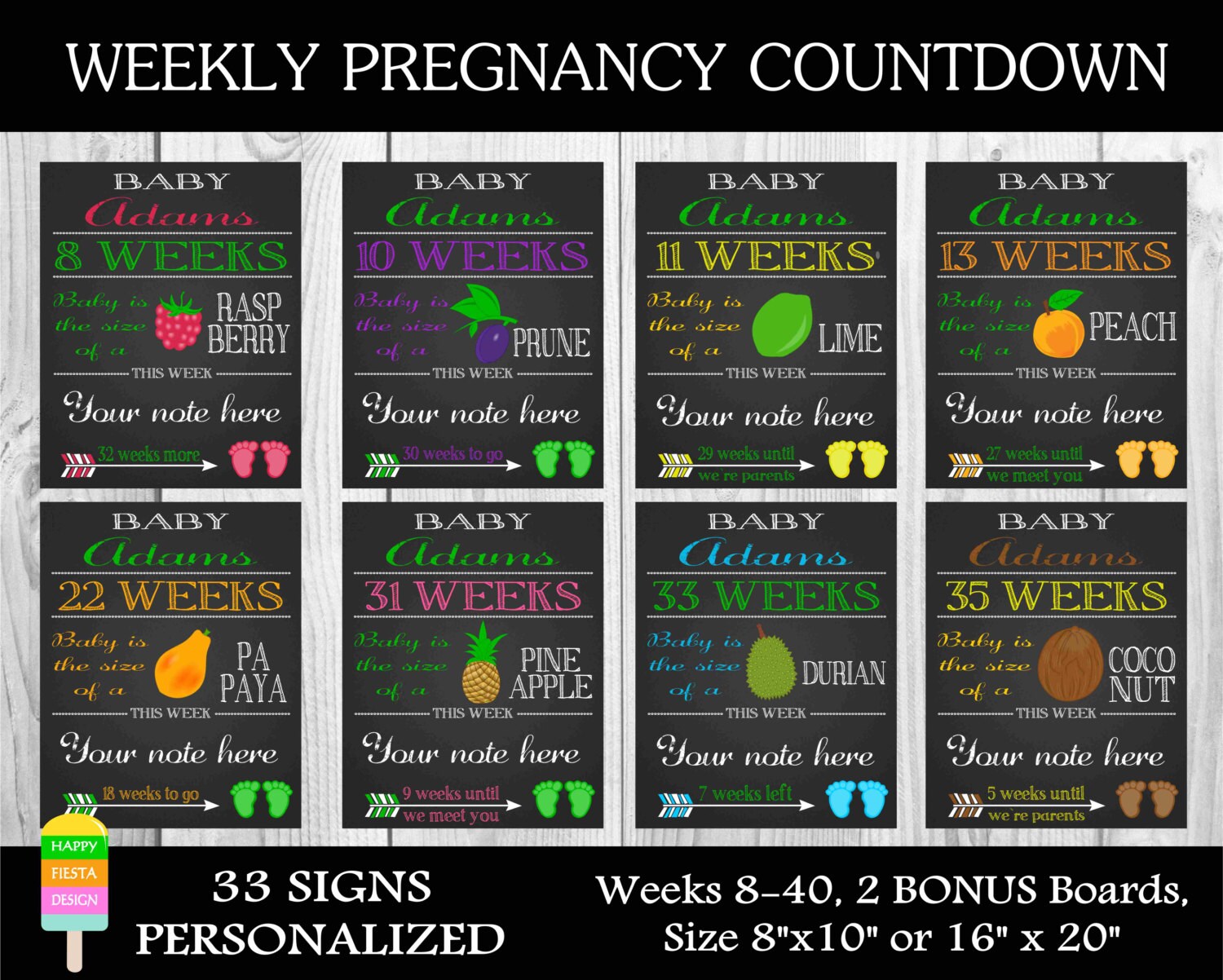 Personalized Pregnancy Countdown ChalkboardsWeekly