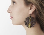 Earrings, modern, contemporary jewelry, FREE shipping, unique, handmade, lasercut wood, polymer clay, black color steel hooks Earrings, modern, contemporary jewelry, FREE shipping, unique, handmade, lasercut wood, polymer clay, black color steel hooks