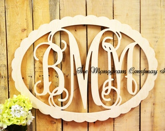 Wooden Monogram - Monogram Wall Hanging- Wedding Monogram- Wooden Letters- Nursery Decor- Door Wreath- Vine Script Wooden Monogram