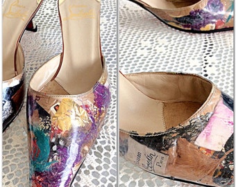 RARE Vintage Christian Louboutin Trash Mules Sz. 37.5 / 7.5 Red Bottoms / High Heels / Kitten Heel Shoes