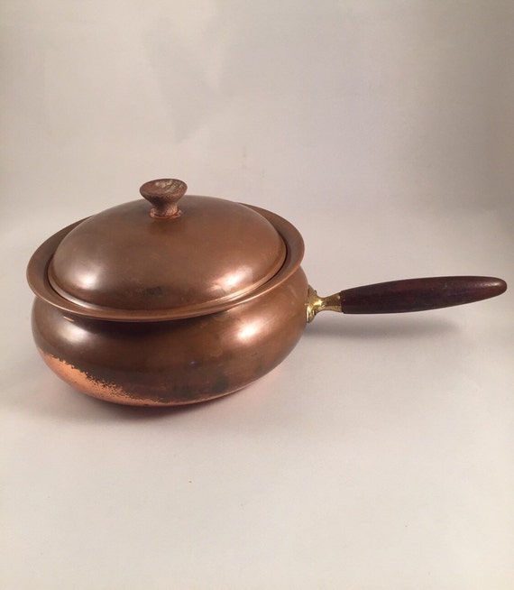 Vintage Copper Sauce Pan with Wooden Handle Made by VintageBleue