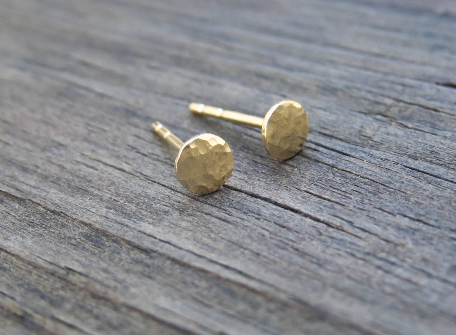 4mm Gold Stud Earrings 14k Gold filled Simple Hammered Round