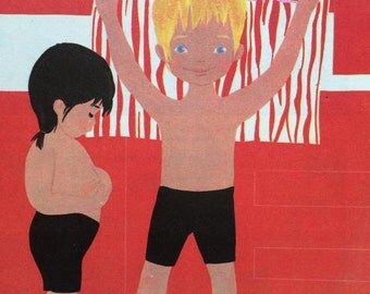 Vintage French Kids Poster. Pomme d'Api Magazine Cover 1971. Summertime. Original Print. Nursery Decor. French School Poster.