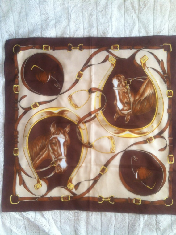Vintage Equestrian Horse Riding Scarf Hermes Style 1950s