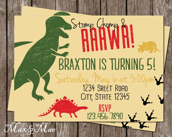 Dinosaur Invitation, Dinosaur Birthday Party Invitation, Dinosaur Birthday, Stomp, Chomp, Roar Invitation, T-Rex Invitation, Digital
