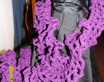 Handmade Crocheted Purple Ruffle Scarf