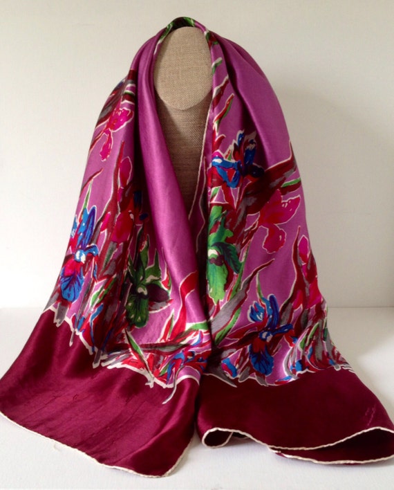 Vintage Purple Silk Floral Scarf Purple Silk by HeirloomDecor