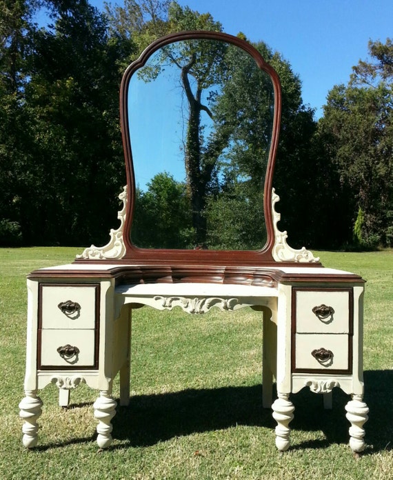 Items similar to SOLD****White Antique Vanity Dresser with Matching