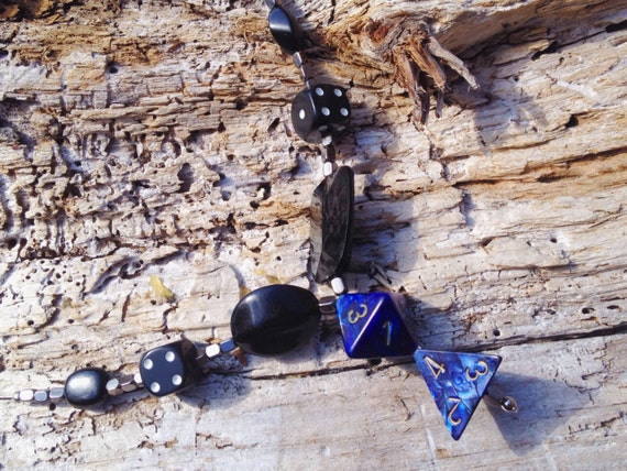 Handmade Lustrous Blue Polyhedral Dice Necklace