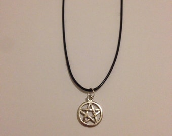 Adjustable black cord pentagram necklace