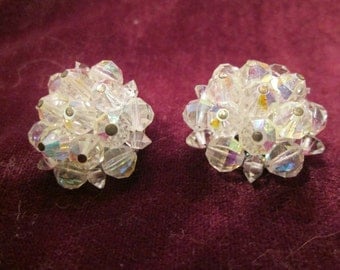 Vintage Laguna Rhinestone/Aurora Borealis Clip-On Earrings