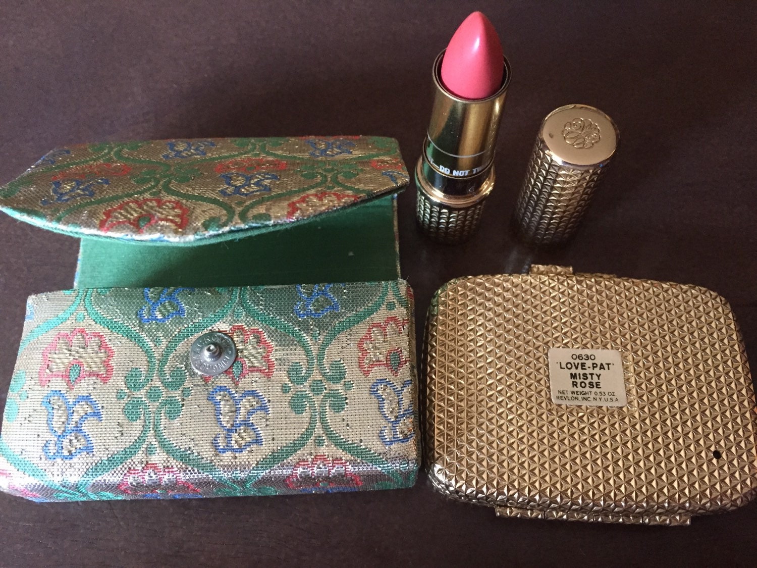 Gold 1960's Revlon compact lipstick holder and case for