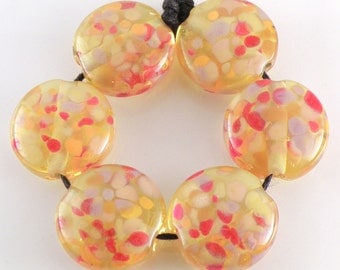 Summer Fire SRA Lampwork Handmade Artisan Glass Lentil Beads 18mm Made to Order Set of 6