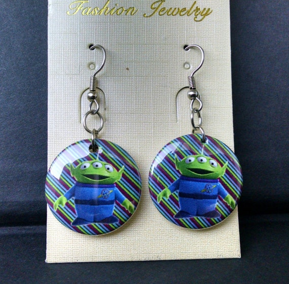 Toy Story Alien inspired button earrings by FlashbackFashionGear