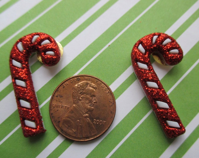Candy cane earrings-Christmas earrings-Sparkly-holiday earrings-Peppermint post-Candy cane jewelry-candy studs-teen-christmas party favors