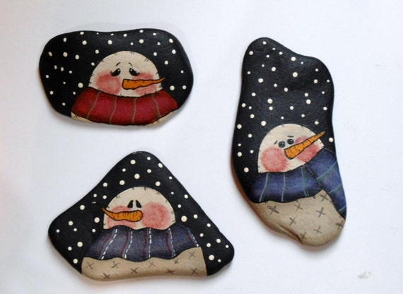 Set of Snowman Painted Rock Paperweights by PeppermintDreamland