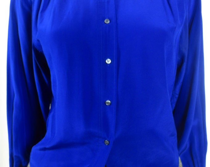 SOLD!! 90s Minimal bold cropped blouson silk blouse