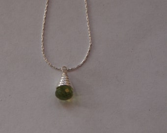 Sterling Silver Chain Necklace with Peridot Pendant