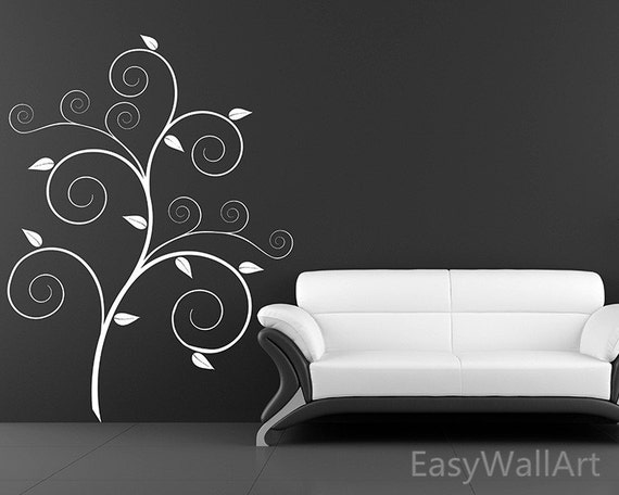 Scroll Tree Wall Decal, Autumn Tree Wall Sticker for Living-room, Bedroom, Office,  Nursery & Beautiful Tree Wall Decor #F64