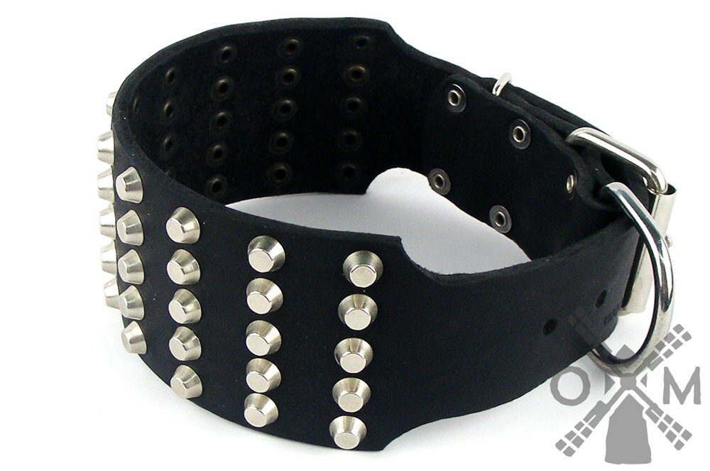 Extra Wide 3 inch Studded Leather Dog Collar for Powerful Dogs