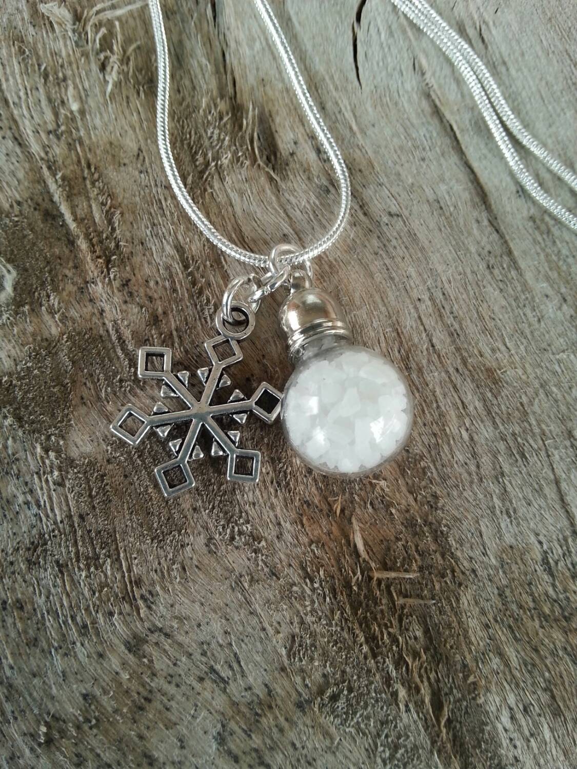 Snow globe glass vial pendant necklace by gottabhappy on Etsy