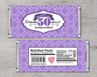 Retirement Candy Bar Wrapper, Printable Digital File, Fits 1.75 oz. Candy Bar, purple damask Design, retirement party, party favor, gift