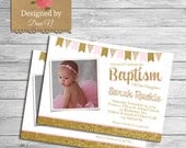 Baptism Invitation; CHristening, catholic baptism; Bautizo, EspaÃ±ol and English girl baptism invite