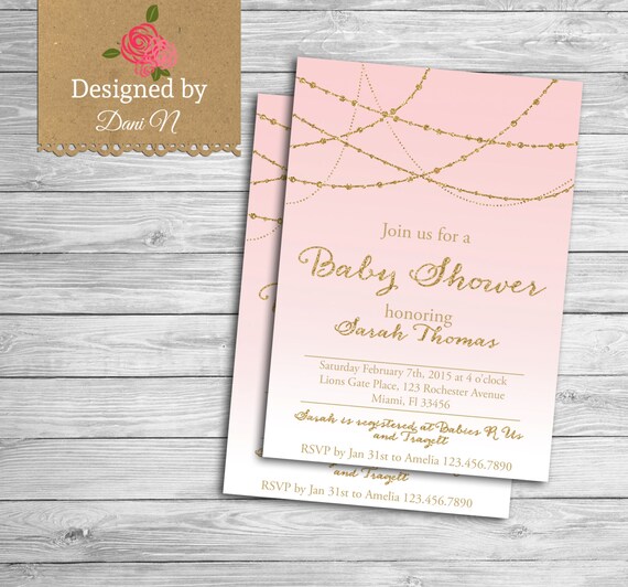 baby shower Invitation, pink and gold baby shower, shabby invitation, printable, elegant invitation Il_570xn