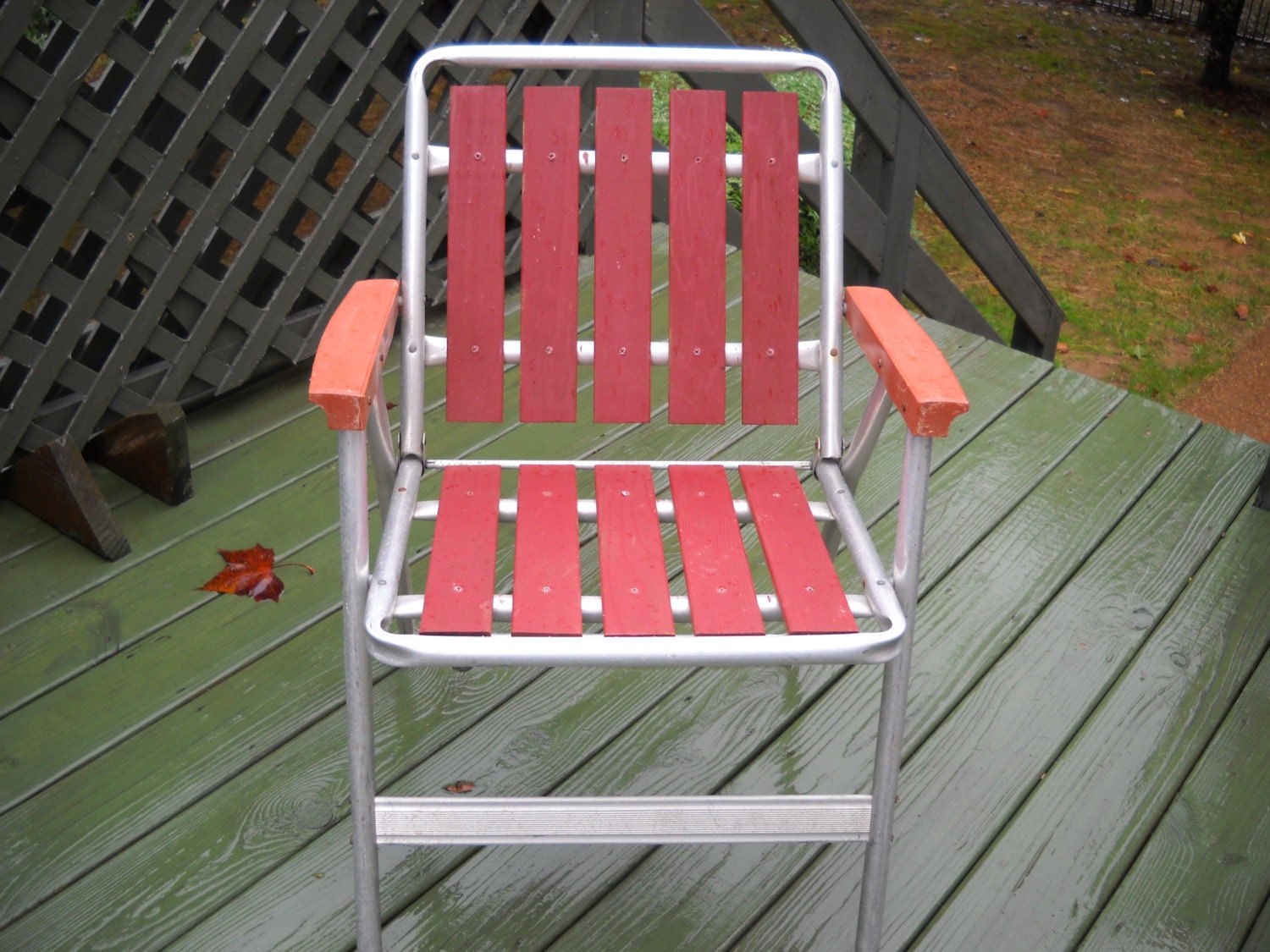 Vintage Wood / Aluminum Lawn Chair Lawn by sistersvintageattic