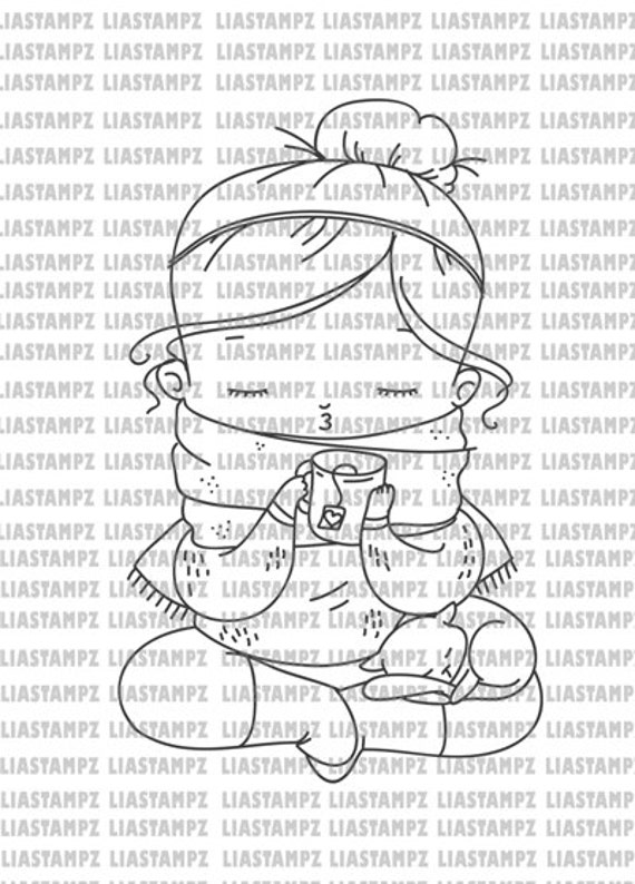 Digital stamp - Cozy Christmas digital stamp. christmas digital stamp. Autumn digi stamp. cat digi. LiaStampz