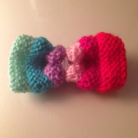 Items similar to Hair clip, hand knitted rainbow hair clip on Etsy