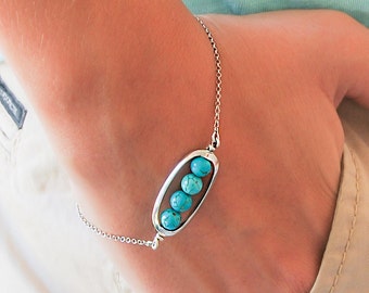 Turquoise Bracelet, Silver Boho Bracelet, 925 Sterling Silver, Silver Bracelet, Geometric Bracelet