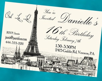 Paris Invitation Printable Birthday Personalized Invite DIY Printable Vintage Paris Invitation Eiffel Tower