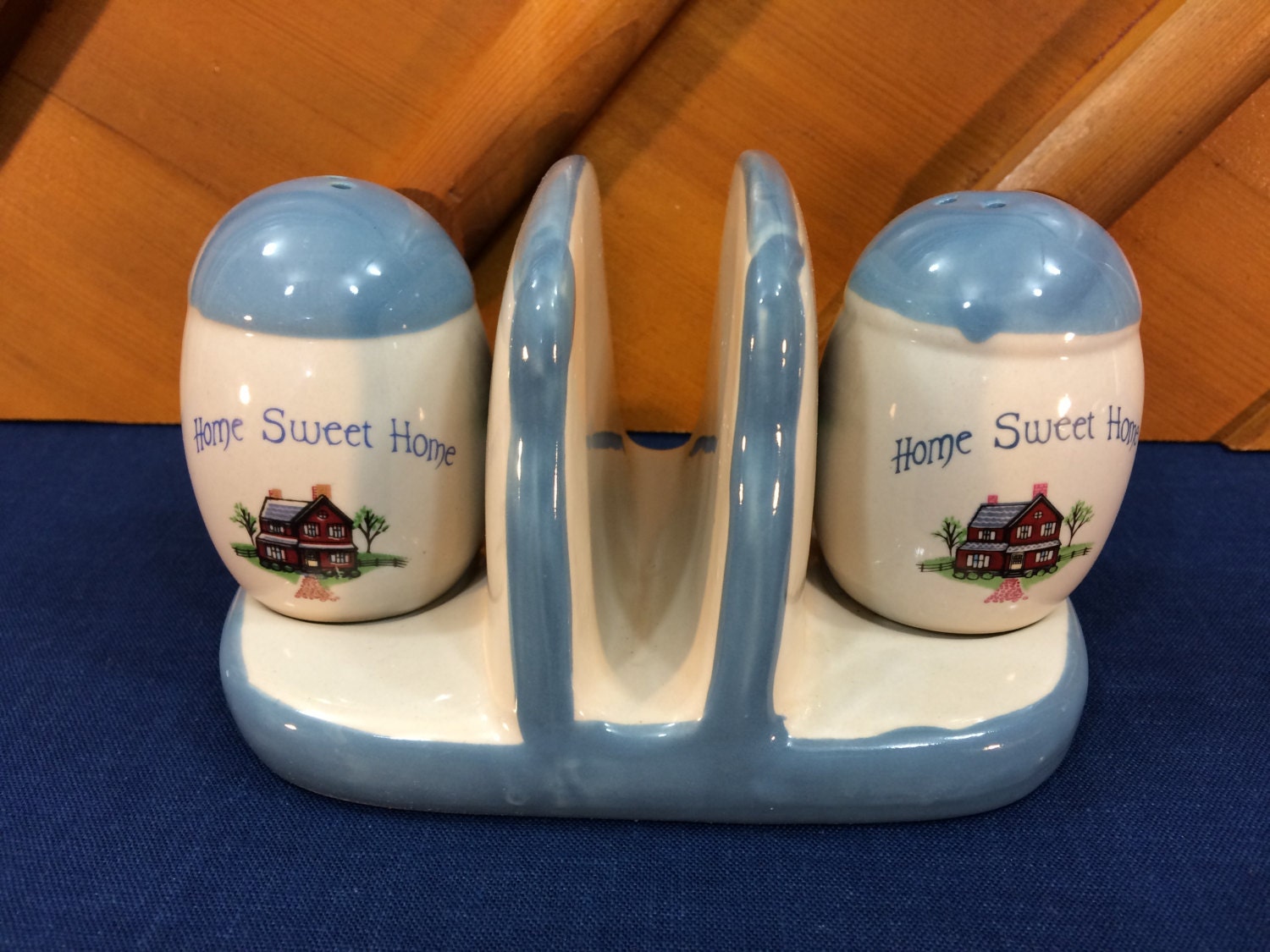 Vintage Porcelain Salt And Pepper Shakers With Napkin Holder