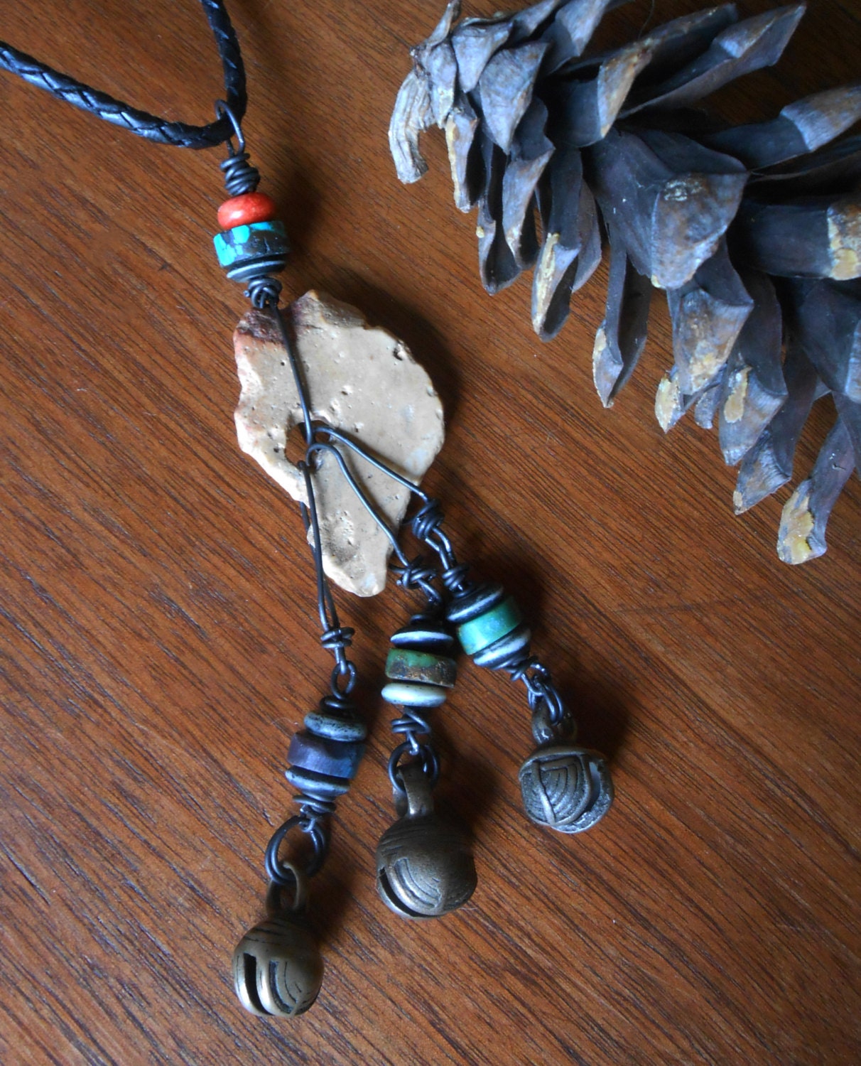 HAG STONE CHARM Protection Amulet with African Brass by Cinnabarys