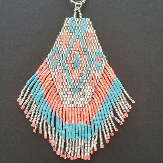 Boho Native American Peyote Tribal style woven pendant necklace using ...