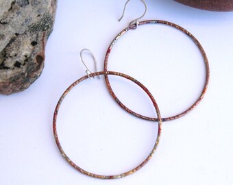 Rachel - hand textured patina copper hoops