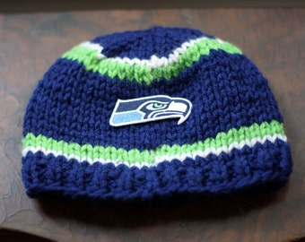 Seattle SEAHAWKS Hand Knitted Baby Hat/beanie with by CutseyOnEtsy