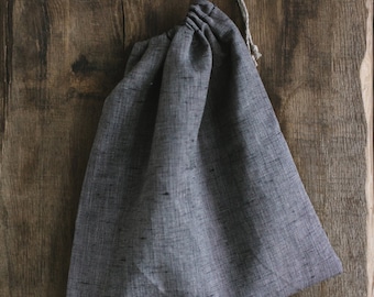 Linen Laundry Bag / Natural linen / Bluish-Grey Laundry Bag