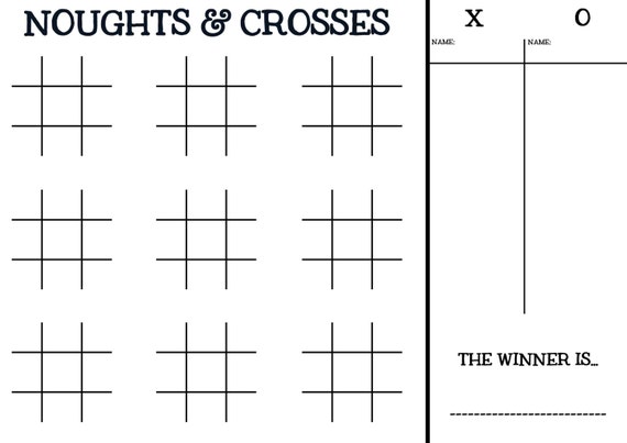 Printable pdf Noughts and Crosses game. by DesignedByCaseyAnn