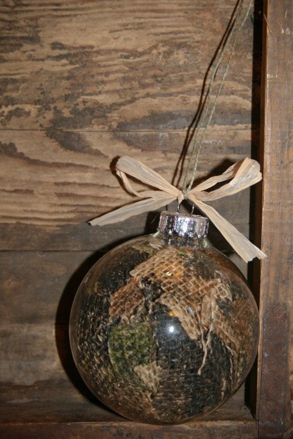 Items similar to Country Camo Burlap Filled Custom Ornaments **Hunting