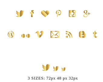 Gold Social Media Icons Set - Instant Digital Download - 3 Sizes - Blog