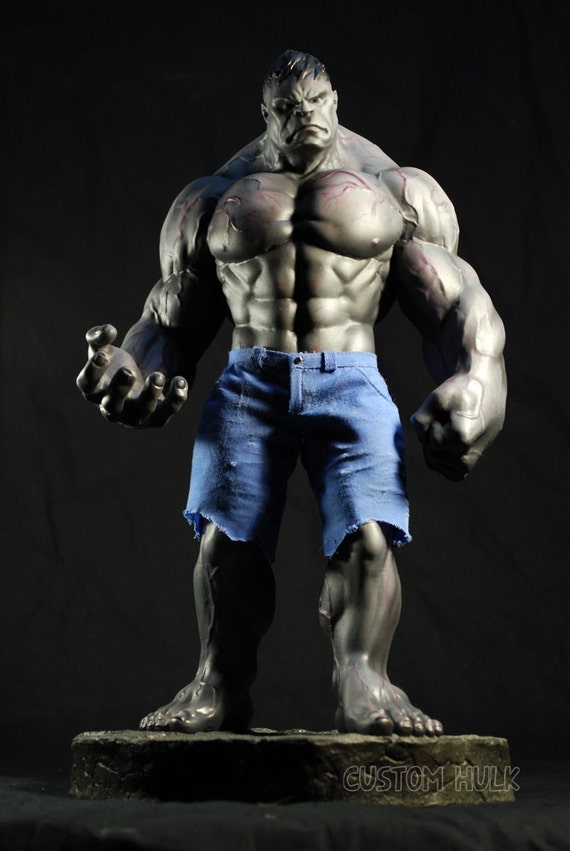 custom sculpted grey HULK DALE KEOWN statue with fabric pants