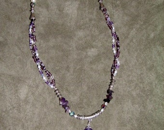 Amethyst and multistrand seed bead necklace