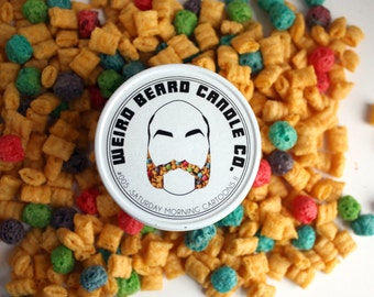 Cereal scented soy man candle crunch berries 4oz soy wax Weird Beard Saturday Morning Cartoons husband teen funny mens dad brother gift